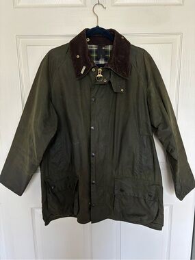 Barbour Beaufort C42 Olive Waxed Cotton Field Jacket with Brown Corduroy Collar